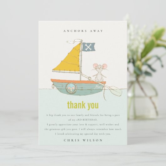 Carte De Remerciements Mignonne Nautique Pirate Voilier N'Importe Quel Âg (Debout devant)