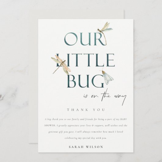 Carte De Remerciements Mignonne Notre petit Baby shower Bleu Bleu de libe (Devant / Derrière)