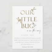 Carte De Remerciements Mignonne Notre petit Baby shower de libellule d'or (Devant / Derrière)