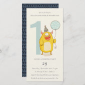 Carte De Remerciements Mignonne Petit Monstre Jaune N'Importe Quel Âge An (Devant / Derrière)