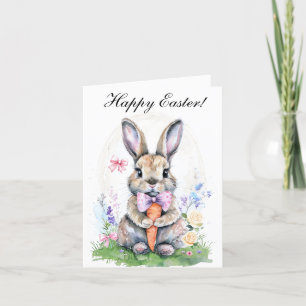 Carte De Remerciements Mignonne Vintage Aquarelle de Pâques Lapin Lapin F