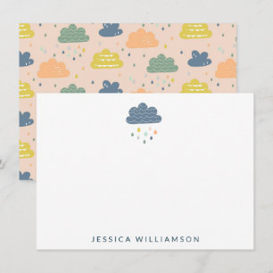 Carte De Remerciements Mignons nuages et gouttes de pluie Papeterie perso