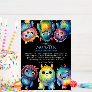 Carte De Remerciements Mignons Petits Monstres Colorés Anniversaire Enfan