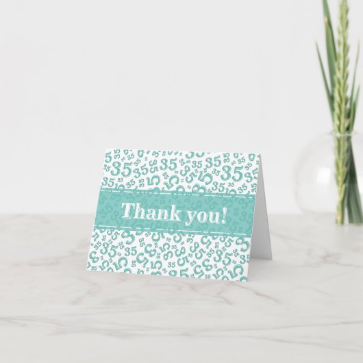 Carte De Remerciements Milestone 35 Random Number Pattern Teal/White (Devant)