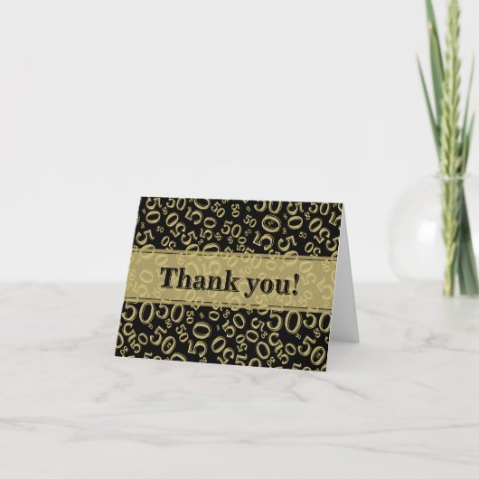 Carte De Remerciements Milestone 50 Random Number Pattern Black/Gold (Devant)