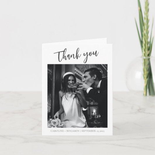 Carte De Remerciements Mini-moderne design script Mariage photo (Devant)
