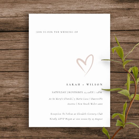 Carte De Remerciements Mini Simple Blush Pink Heart Wedding Invite