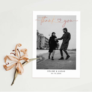 Carte De Remerciements Minialiste Love Heart Script Mariage Photo