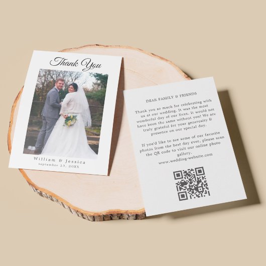 Carte De Remerciements Miniature Simple Mariage Script Photo Et Code QR