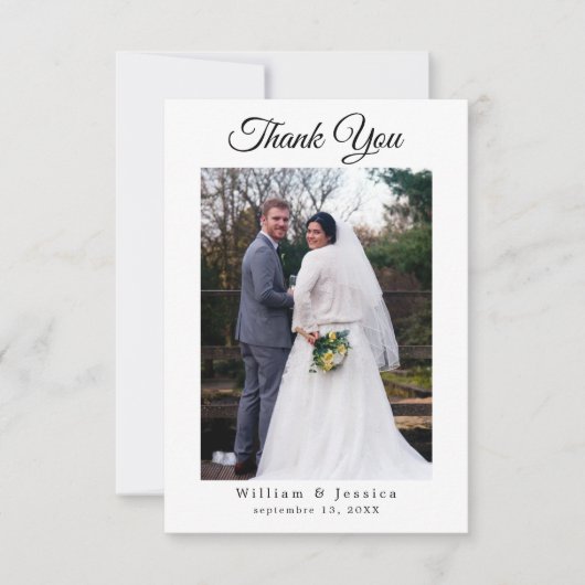 Carte De Remerciements Miniature Simple Mariage Script Photo Et Code QR (Devant)