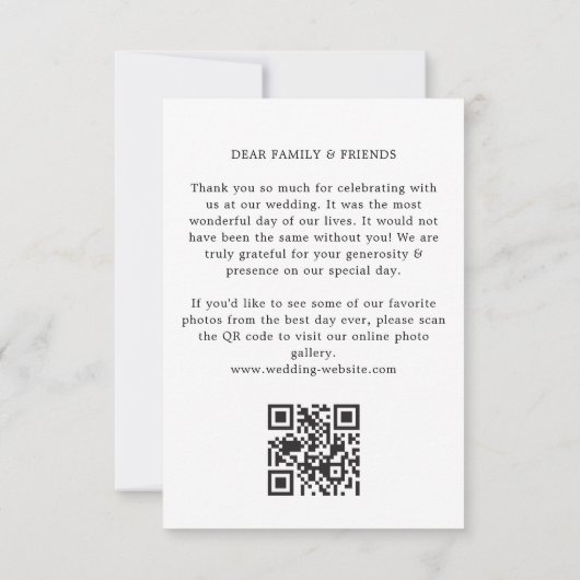 Carte De Remerciements Miniature Simple Mariage Script Photo Et Code QR (Dos)