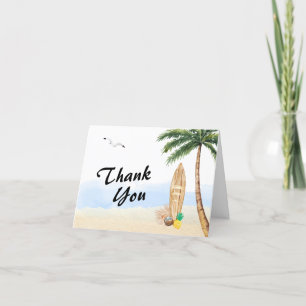 Carte De Remerciements Miniimal Blue Sky Tropical Beach Surf Baby shower
