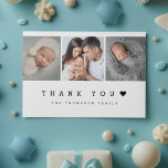 Carte De Remerciements Minimal 3 Photo Avec Coeur Nouveau Bébé<br><div class="desc">Express votre gratitude avec notre "Minimal 3 Photo With Heart New Baby Carte de remerciements". Cette carte de charme présente un design simple et sucré et des photos personnalisables, parfaites pour présenter des souvenirs de votre journée spéciale. Personnalisez le message sur le dos pour ajouter une touche de coeur, ce...</div>