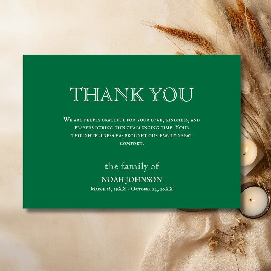 Carte De Remerciements Minimal Bottle Green Traditional Funeral Sympathy