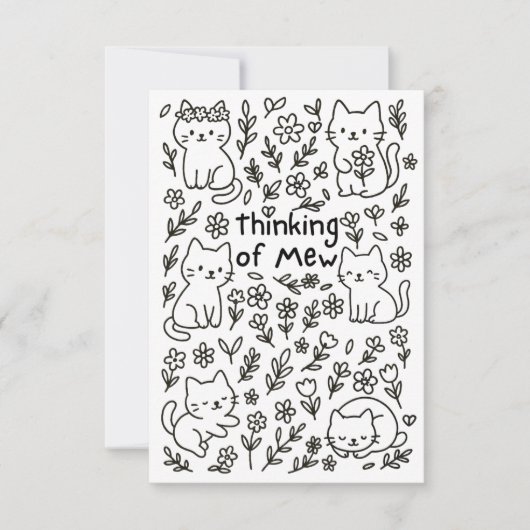 Carte De Remerciements Minimal Cat Doodle Thinking of You Card (Devant)