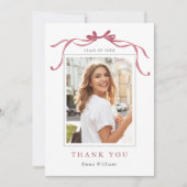 Carte De Remerciements Minimal Deep Blush Bow Graduation Photo (Devant)
