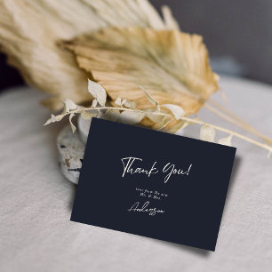 Carte De Remerciements Minimal Elegant Dark Navy Mariage manuscrit