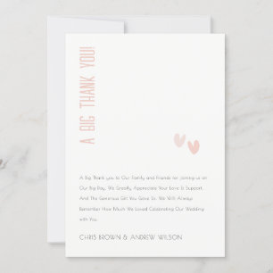 Carte De Remerciements Minimal Élégant Pastel Dusky Pink Hearts Mariage