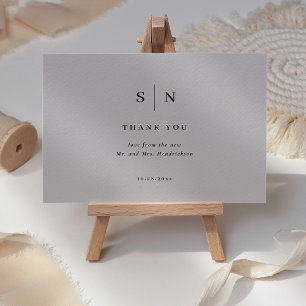 Carte De Remerciements Minimal et chic Gris doux et Mariage noir