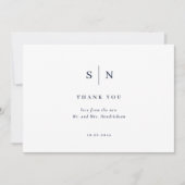 Carte De Remerciements Minimal et chic | Mariage blanc et bleu marine (Devant)
