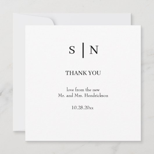 Carte De Remerciements Minimal et chic | Mariage blanc et noir (Devant)