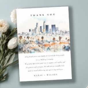 Carte De Remerciements Minimal Los Angeles, Californie Mariage d'aquarell