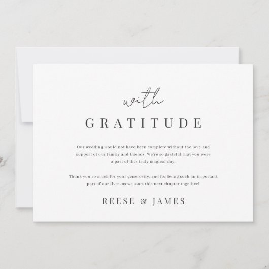 Carte De Remerciements Minimal moderne "Avec Gratitude" 3 Mariage photo (Devant)