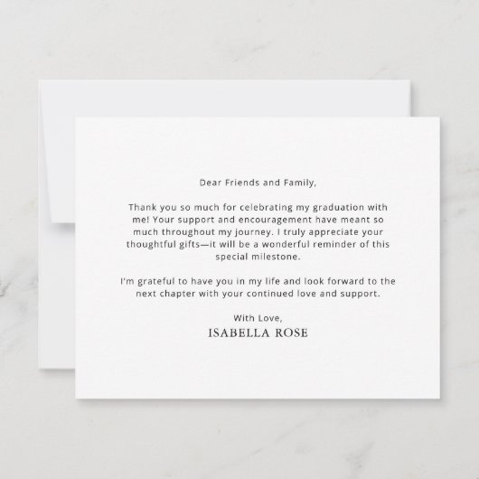 Carte De Remerciements Minimal moderne élégant Graduation simple (Dos)