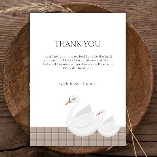 Carte De Remerciements Minimal moderne Swan Plaid En vichy Baby shower ga