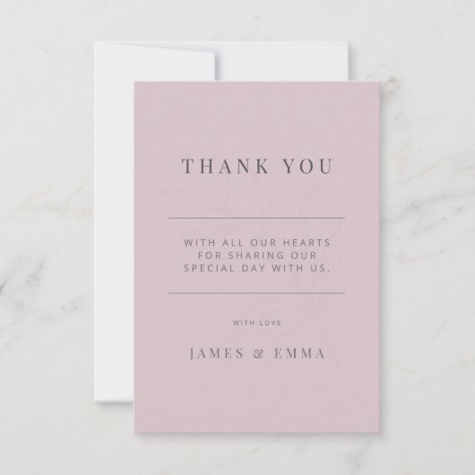 Carte De Remerciements Minimalist Botanical Wedding Dusky Rose (Devant)