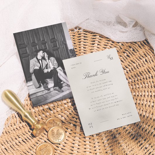 Carte De Remerciements Minimalist Editorial Photo Wedding