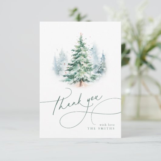 Carte De Remerciements Minimalist Elegant Script Christmas Tree Thank You (Debout devant)