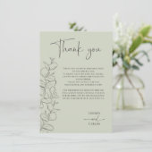 Carte De Remerciements Minimalist handdrawn leaves green script wedding (Debout devant)
