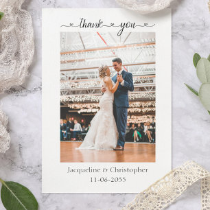 Carte De Remerciements Minimalist Heart Script Wedding Photo Thank You Ca