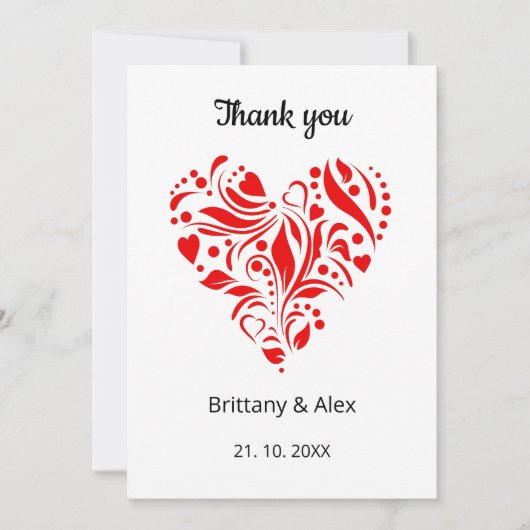 Carte De Remerciements Minimalist Heart Wedding Thank You Card – Custom (Devant)
