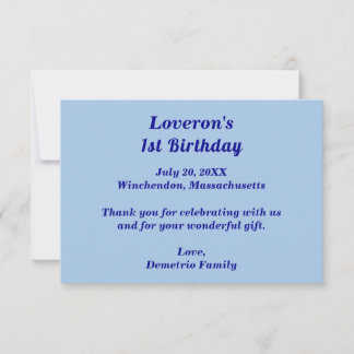 Carte De Remerciements Minimalist Light Blue Kids Birthday Thank You Card