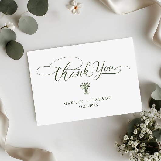 Carte De Remerciements Minimalist Sage Green Script Simple Wedding