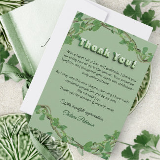 Carte De Remerciements Minimalist Sage Greenery Classic Bridal Shower