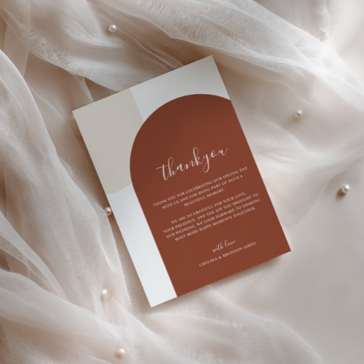 Carte De Remerciements Minimalist Script Boho Terracotta Arch Wedding