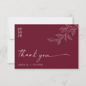 Carte De Remerciements Minimalist Script Burgundy Botanical Wedding (Devant)