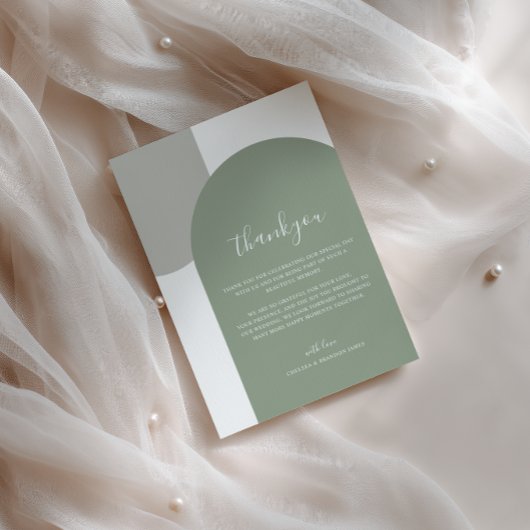 Carte De Remerciements Minimalist Script Retro Boho Green Arch Wedding