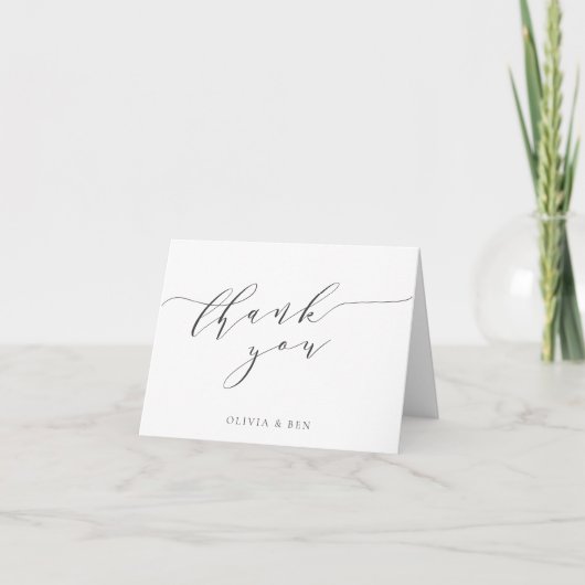 Carte De Remerciements Minimalist Script Wedding Custom Message White (Devant)