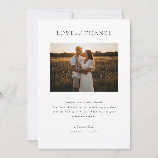 Carte De Remerciements Minimalist Simple Script with Boho Wedding Photo (Dos)