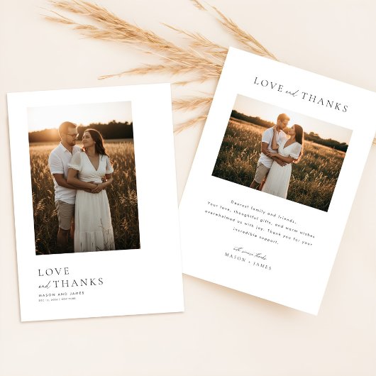 Carte De Remerciements Minimalist Simple Script with Boho Wedding Photo