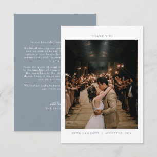 Carte De Remerciements Minimaliste bleu Dusty moderne avec Mariage photo