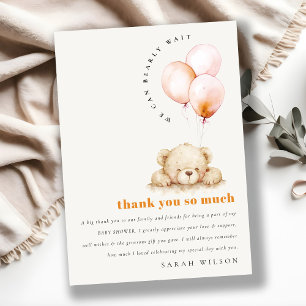 Carte De Remerciements Minimaliste Chic Ours Rose à Peine Attendre Ballon
