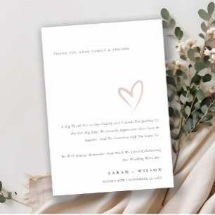 Carte De Remerciements Minimaliste Chic Simple Rose Pâle Cœur Mariage