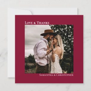 Carte De Remerciements Minimaliste Cranberry Red Mariage Photo Love &