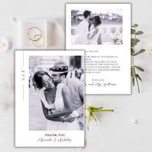 Carte De Remerciements Minimaliste Élégant Écriture Noir 2 Photo Mariage
