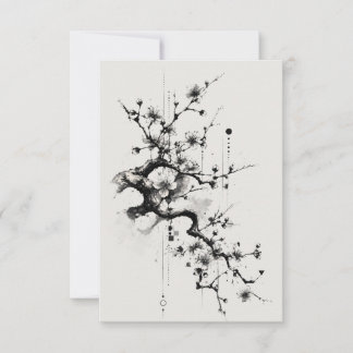 Carte De Remerciements Minimaliste Fleur de Cerisier à l'Encre
